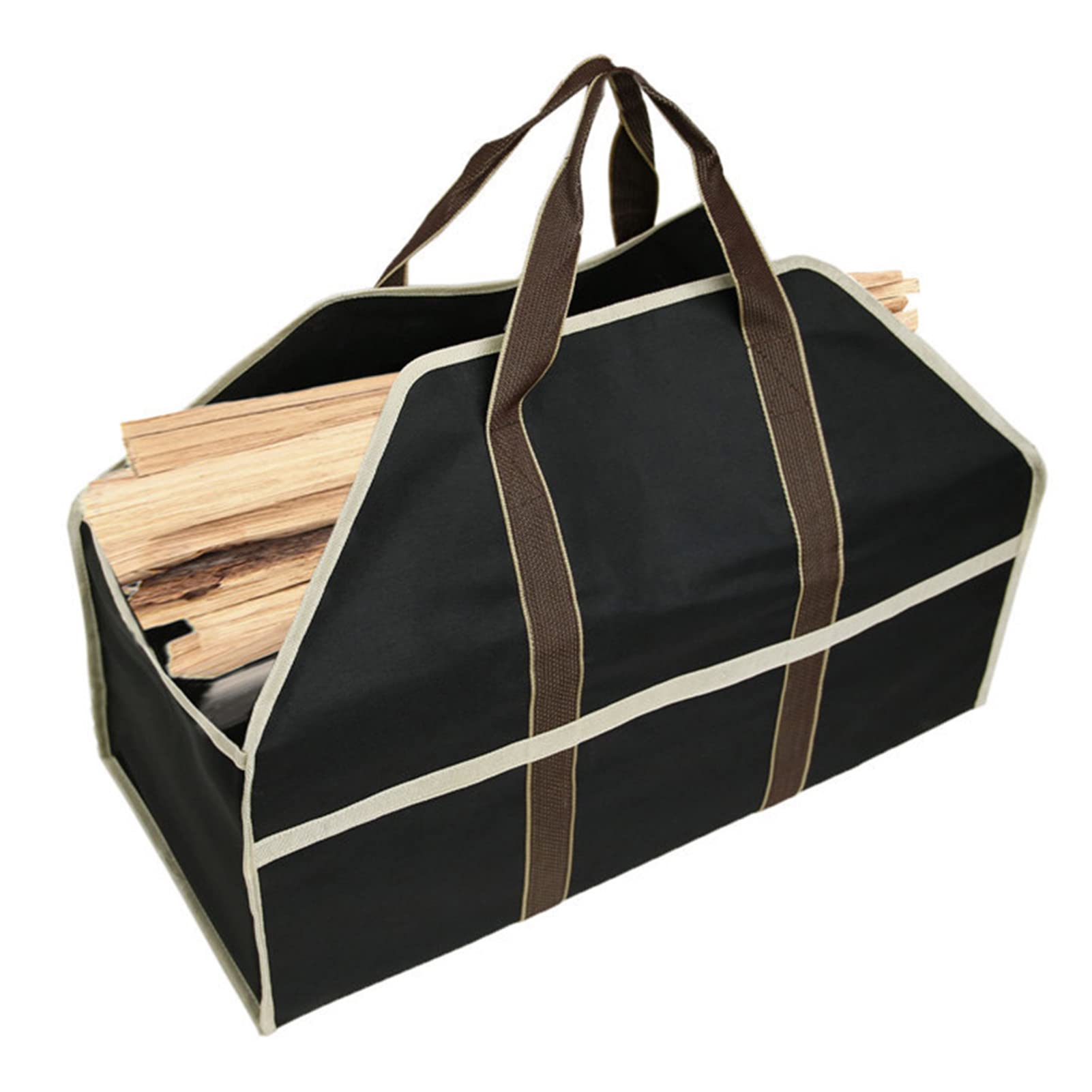 Borsa per legna da ardere, borsa in tela resistente, grande ceppo cerato, per camino, accessori per stufe a legna, borse in tela da campeggio all'aperto, nero, 66 x 32 x 45,5 cm