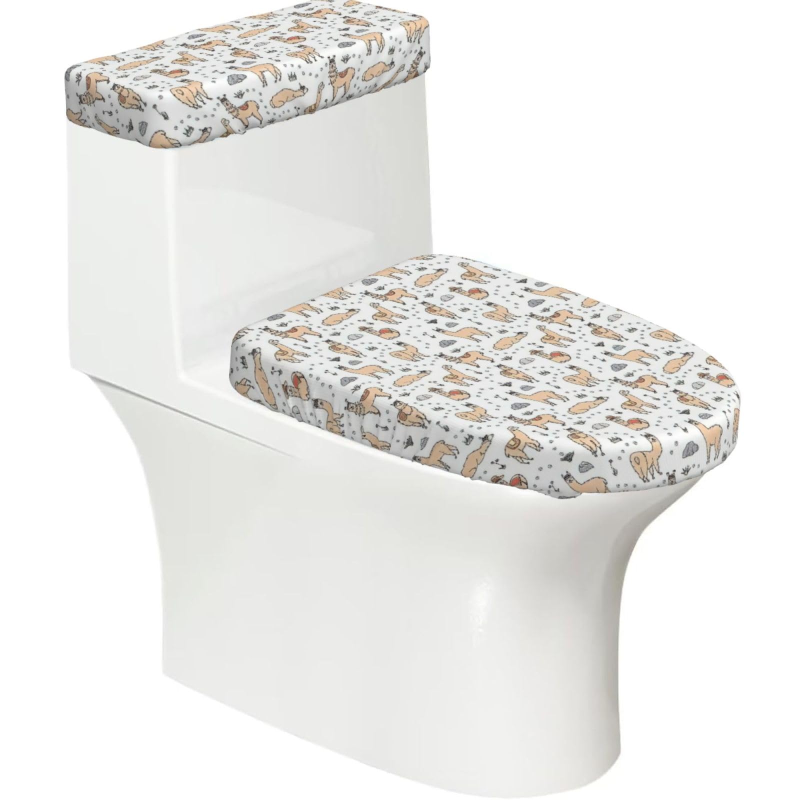 Llama Cartoon Pattern Print Bathroom Decor Toilet Lid Cover And Tank Covers, Restroom Accessories Fits Most Round