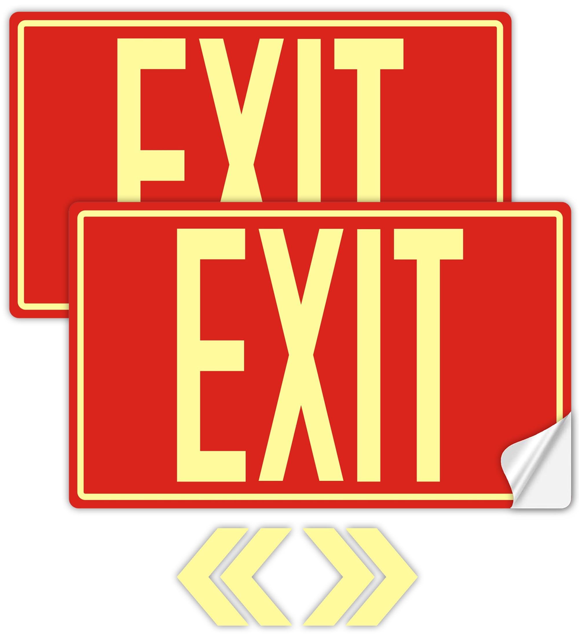 2Pack Photoluminescent Exit Sign Sticker, Glow In The Dark EXIT Signs, 12"x 7" EXIT Signs with Self-Adhesive Backing, Includes 4pcs Removable Arrows
