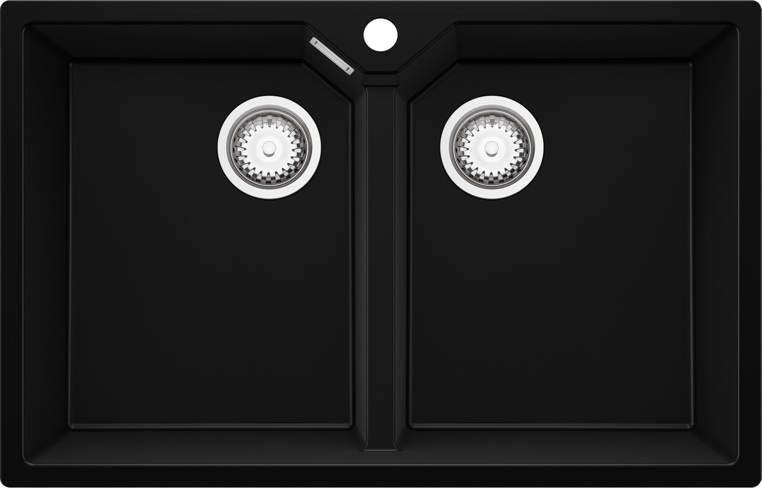 PRIMAGRAN Fregadero Cocina Negro 78x50cm, Granito 2 Senos + Sifón, Sobre Encimera al Mueble 80cm - Madrid Twin S001