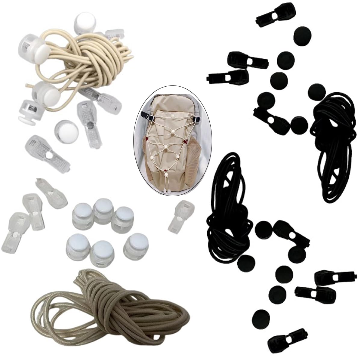 DraCra 4 Set Backpack Extension Bungee Cord with Mount Buckles