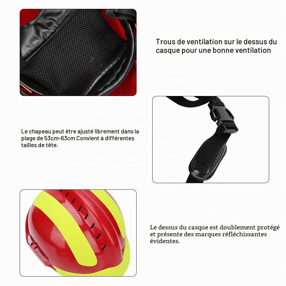 Casque de sécurité, Casques de sécurité de Sauvetage Professionnels, Casque de Protection Anti-Incendie pour Pompier avec Lampe Frontale et Lunettes de Protection (Rouge)