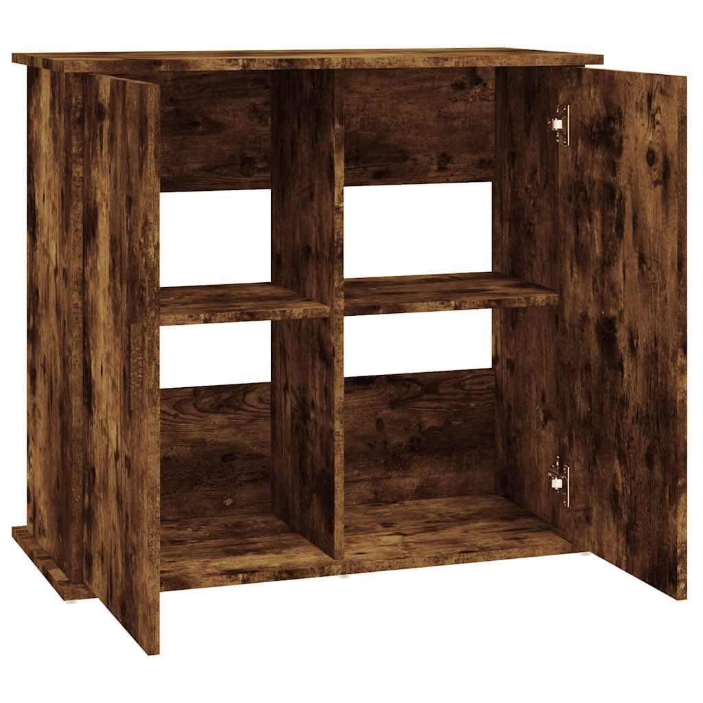Soporte para acuario, madera de roble ahumado, 81 x 36 x 73 cm, con espacio de almacenamiento y puertas, armario inferior estable para acuario, estantería y almacenamiento de accesorios en el