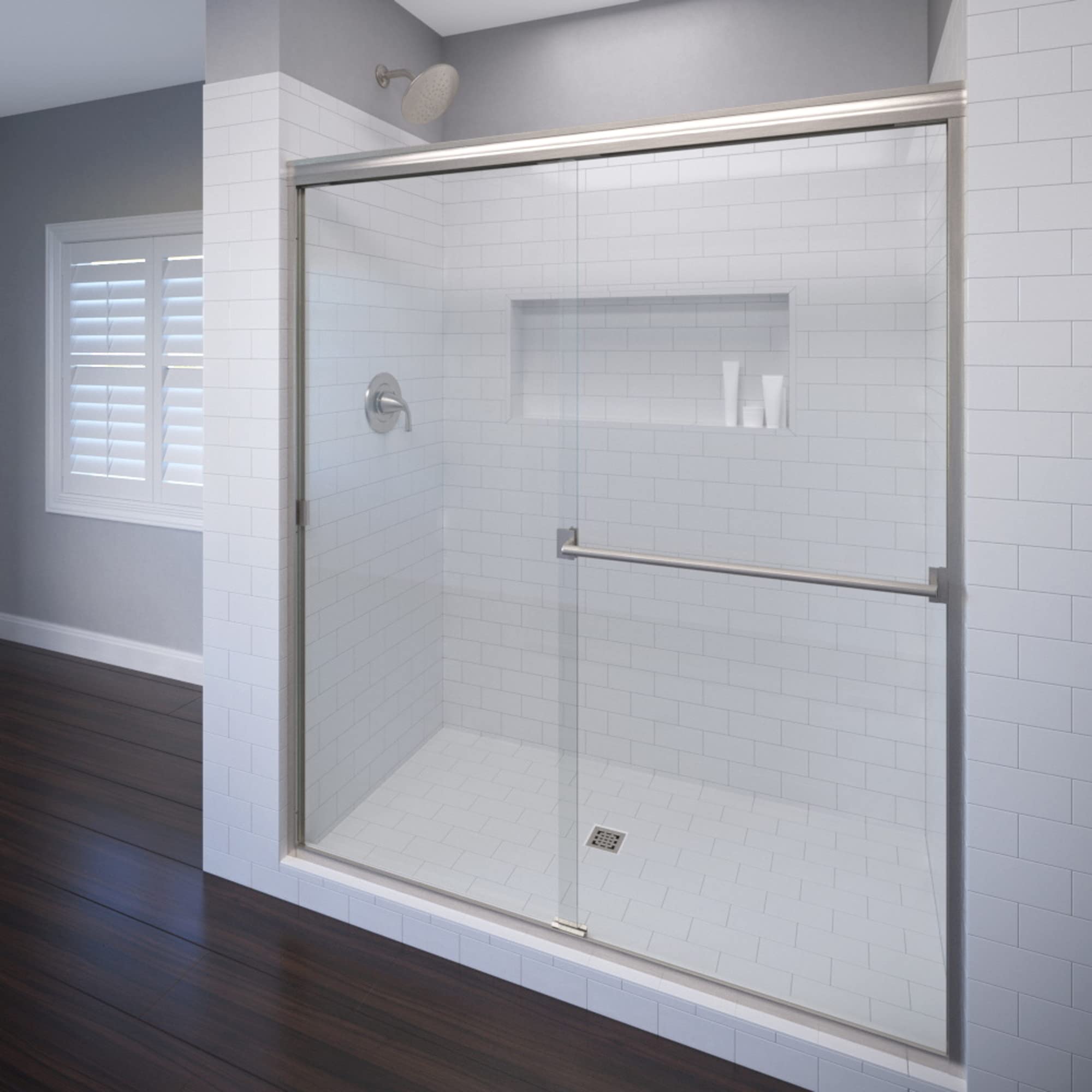 Basco Shower Door Classic Sliding Shower Door, Brushed Nickel