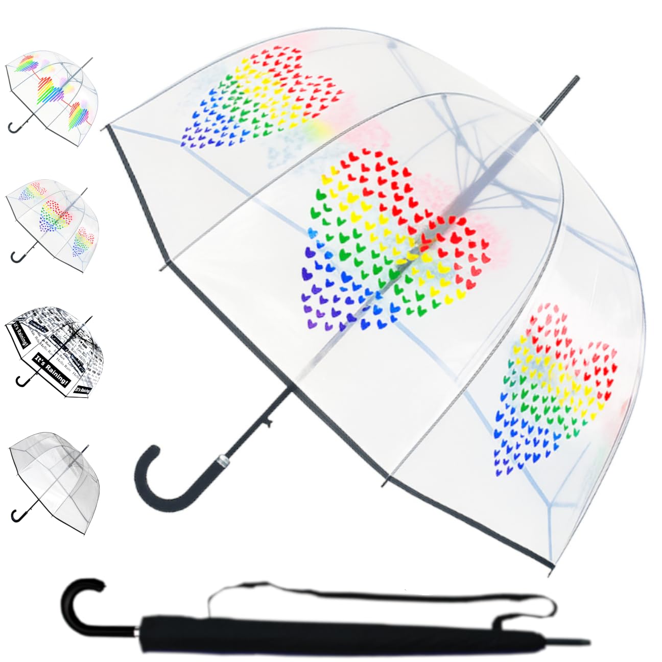 COLLAR AND CUFFS LONDON RARE Automatique - Parapluie Transparent Cloche Femme Solide - Resistant Vent Fort Tempete - Grand Arc de 138 cm - Cadre Renforcé Avec Fibre de Verre - Dôme Homme Mariage