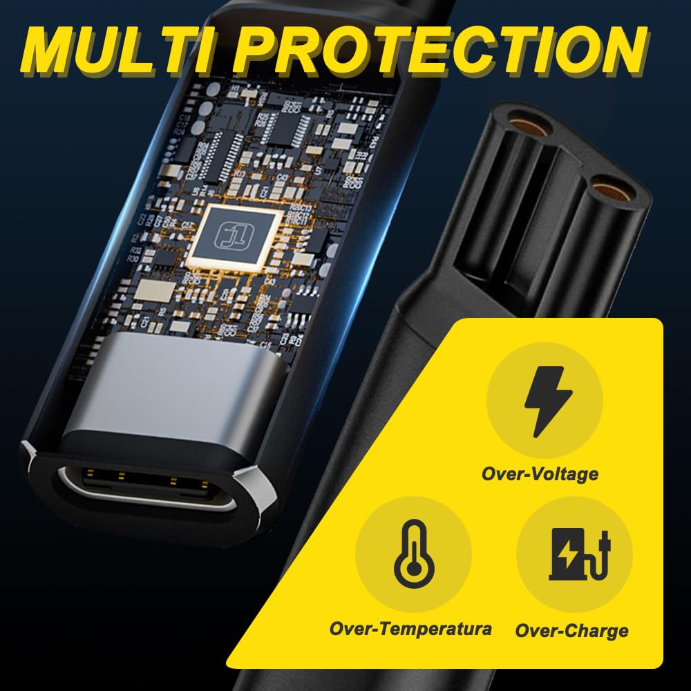 8V Type-C Adapter do ładowarki do golarki do Philips 7000 5000 serii 3000 OneBlade QP2530 Q2630 HQ850, konwerter ładowarki USB-C z lampką LED (2 szt., czarny)