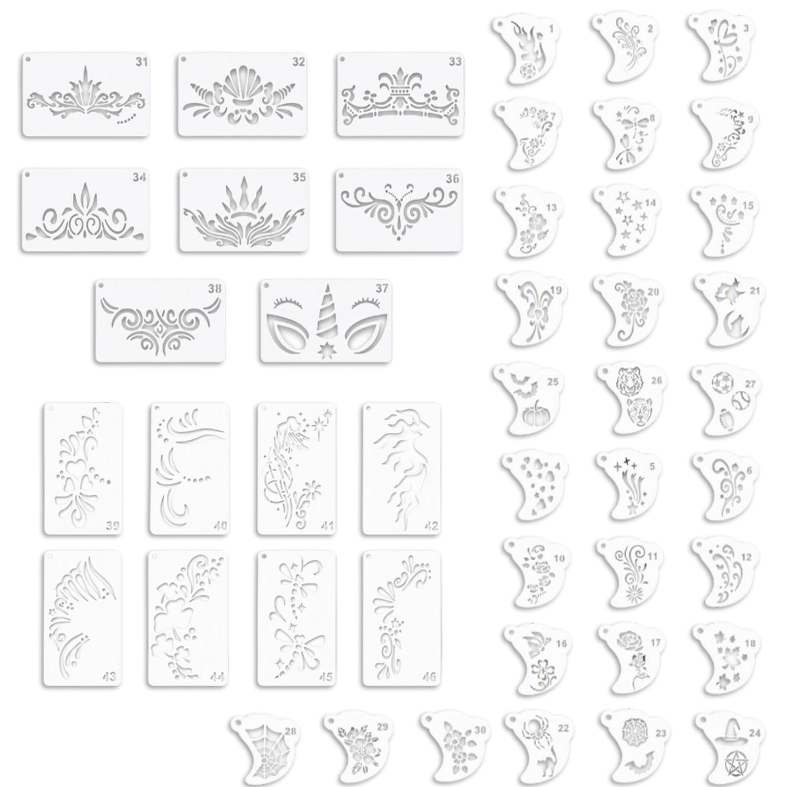 Elovara 45Pcs Face Paint Stencils Kit for，for Halloween, Carnival Cosplay