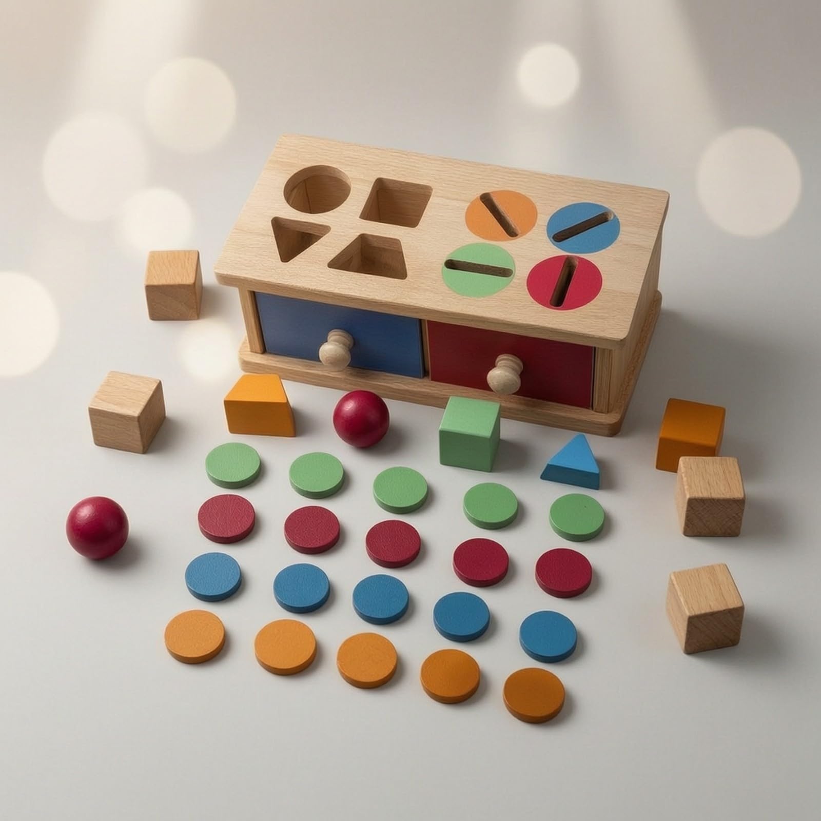 Qianly Boîte à Formes en Bois Hêtre Coloré Ludique, Boîte D'apprentisge Pièces Géoméques en Bois, Intactif, J Éducatif, École Matnelle