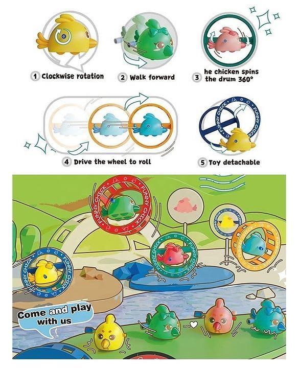 Image of Funny Chick Running Toy for Kids, Wind-Up Walking Chick with Wheel, Cute Cartoon Funny Toy, Windup Crawling & Rolling Fun Toy Gift for Boys Girls Toddlers (Multicolor)