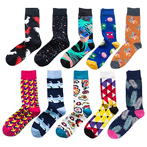 NEWTO 靴下 メンズ ソックス 大きいサイズ 10足セット ビジネス スポーツ 綿 抗菌通気 春夏秋冬 黒 カラフル おしゃれ おもしろい 動物 木の葉 幾何 星座柄