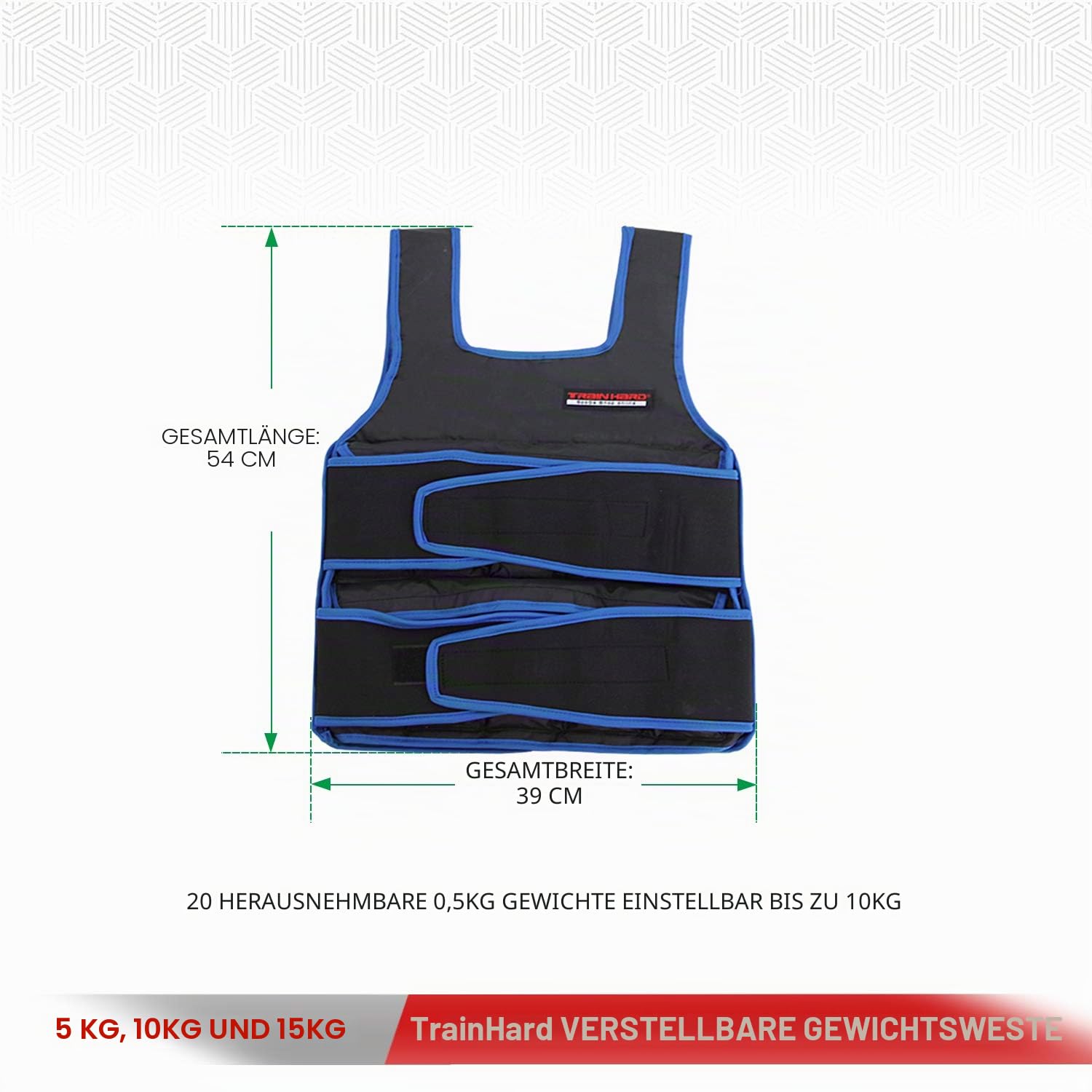 TrainHard 5 kg / 10 kg / 15 kg Verstellbare Gewichtsweste, Trainingsweste für Krafttraining, Laufen, Fitness, Cross Training