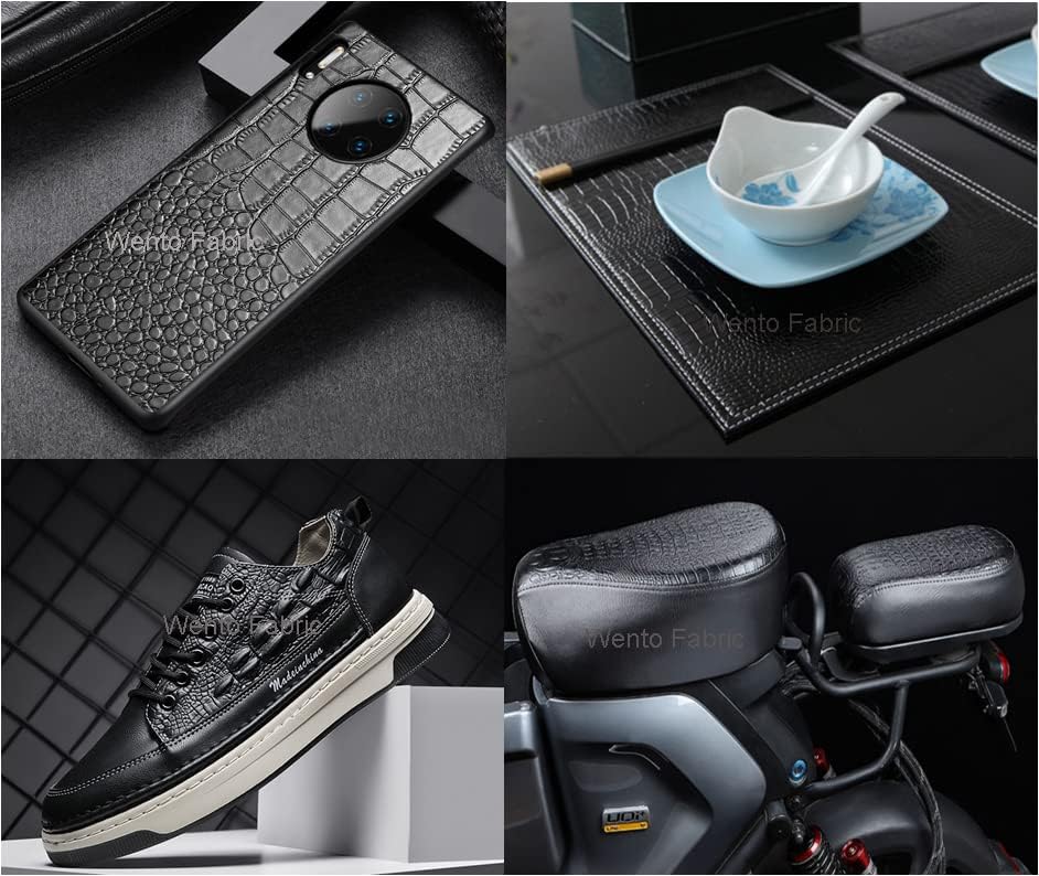 Miniatura 6 de Wento The Yard - Tela de piel sintética de cocodrilo negro, tela de tapicería de piel de cocodrilo negro (1 yarda, negro)