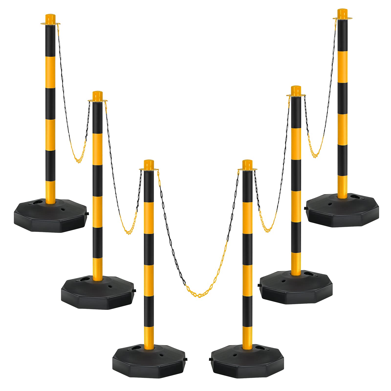 IRONMAX Traffic Delineator Post with Fillable Base, 6 Pack Adjustable Safety Parking Barrier with 5FT Chain, Portable Barrier Bar Cones for Traffic Crowd Control, Driveway, Parking Lot