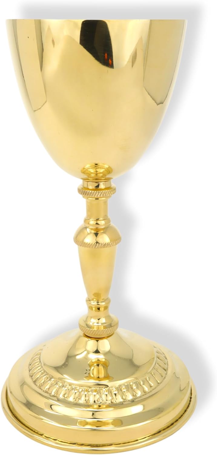 Needzo High Polished Brass Chalice, Altar Goblet for Religious Ceremonies, Communion, and Religious Decor, 7.5 Inches