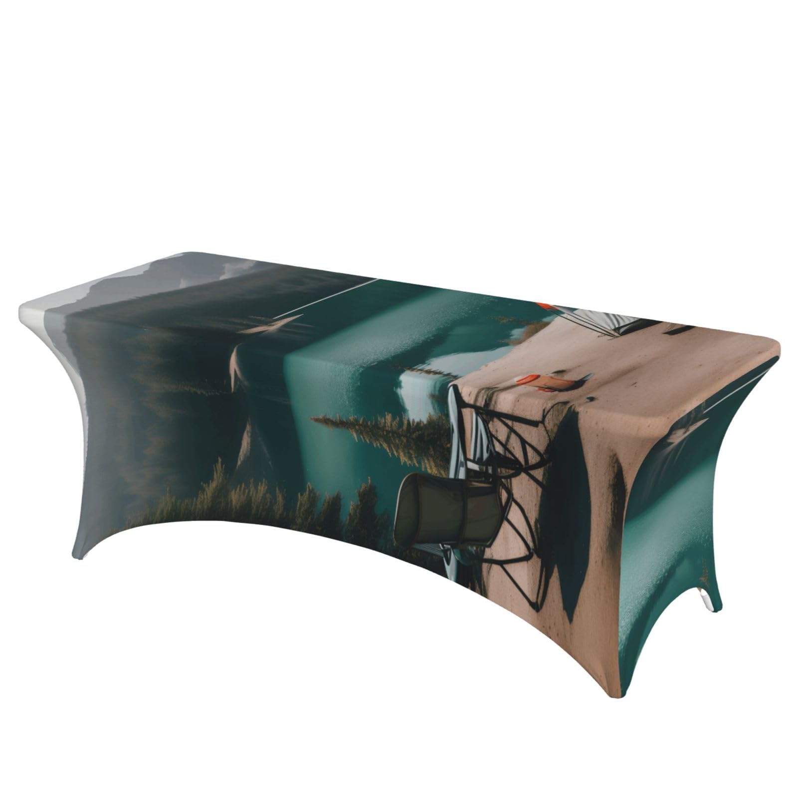AYYQWE Serenity Lake Camping Print Elastic Rectangular Tablecloth For Banquet Outdoor Picnics Office Table Cover