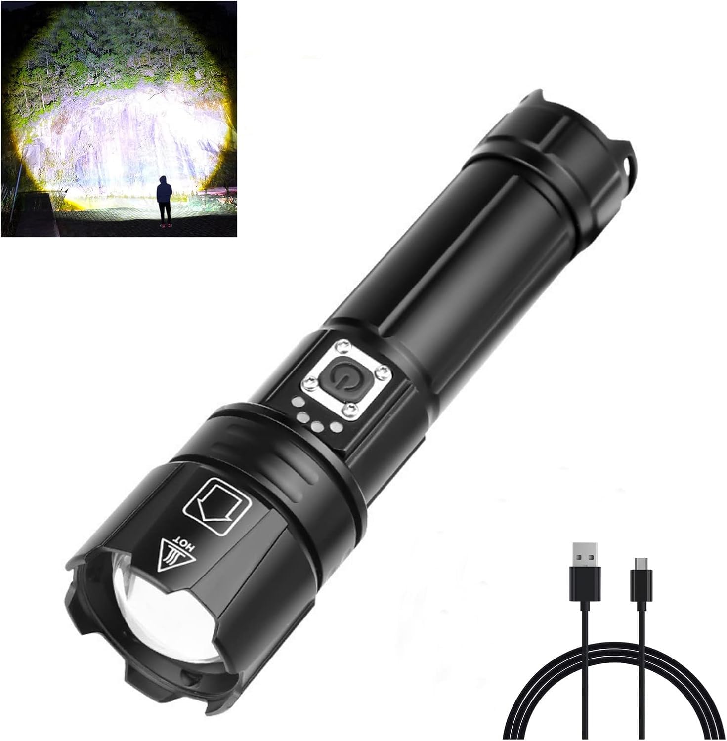 XLENTGEN Super Bright Rechargeable Torches 30000 Lumen, Powerful XHP70.2 LED Tactical Torch Battery Powered, 5 Light Modes, Waterproof Flashlight for Camping, Emergency, Dog Walking