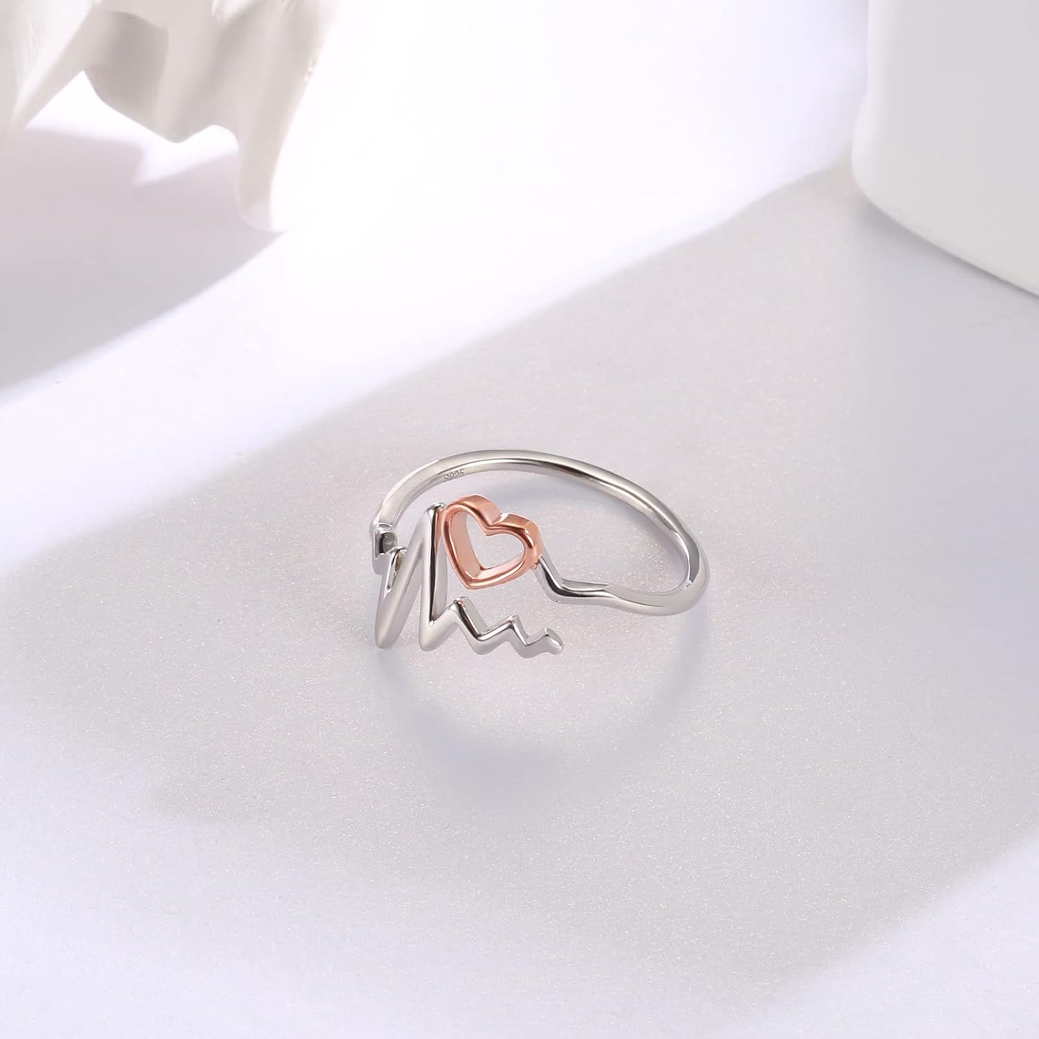 Sterling Silver Heartbeat Stethoscope Nurse Jewelry Set Ring Nurses Week Gift for Women Graduation Gifts for Nurse Doctor Medical Students Paramedics