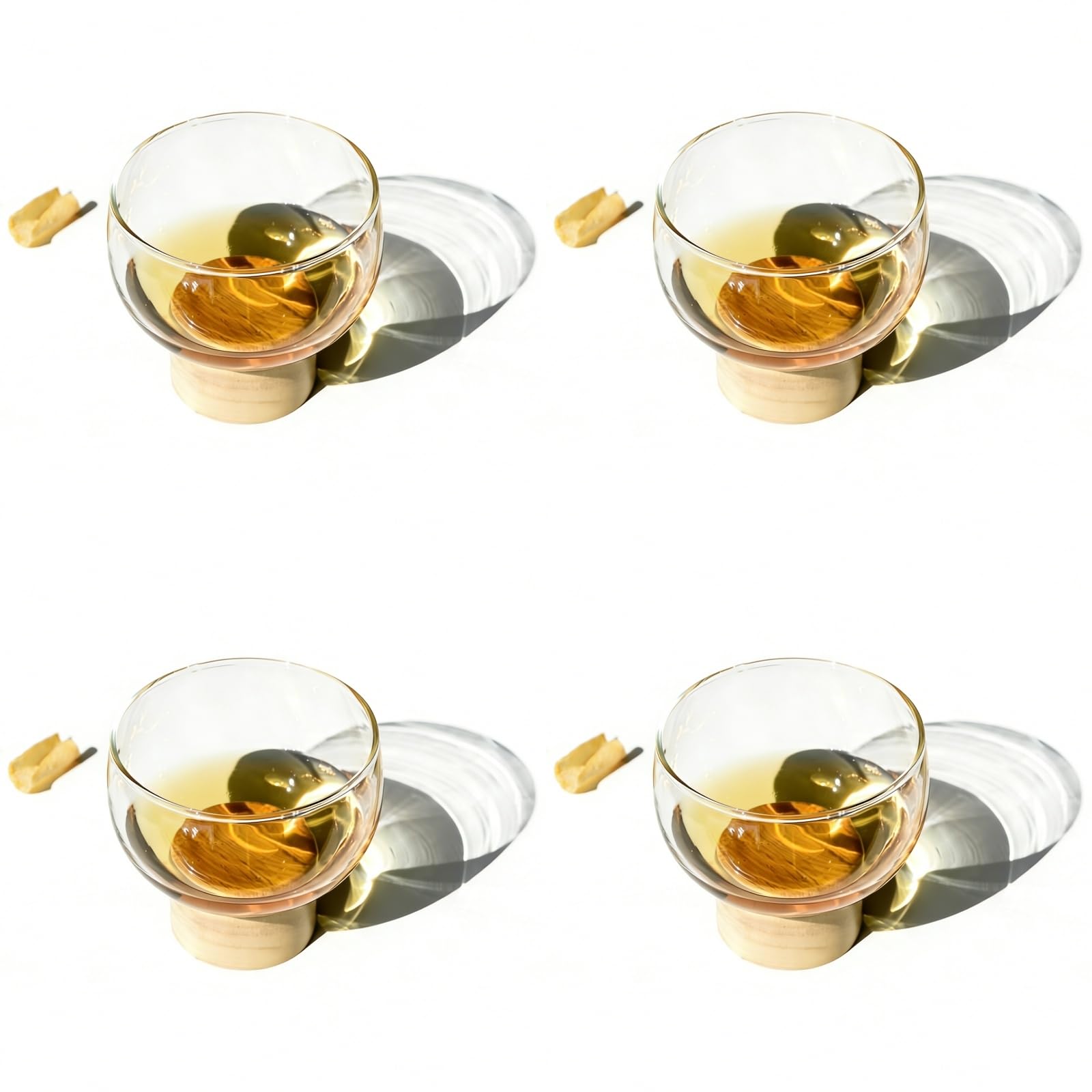 Lot de 4 coupes à glace, en verre borosilicate, avec pied en bois, 350 ml/550 ml, pour yaourt, parfait et glace, disponible en lot de 1, 2 ou 4 (grand lot de 4)