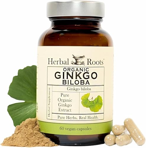 Herbal Roots Ginkgo Biloba Orgánico Hecho con Hoja y Extracto de Ginkgo Orgánico Puro - 60 Cápsulas Veganas