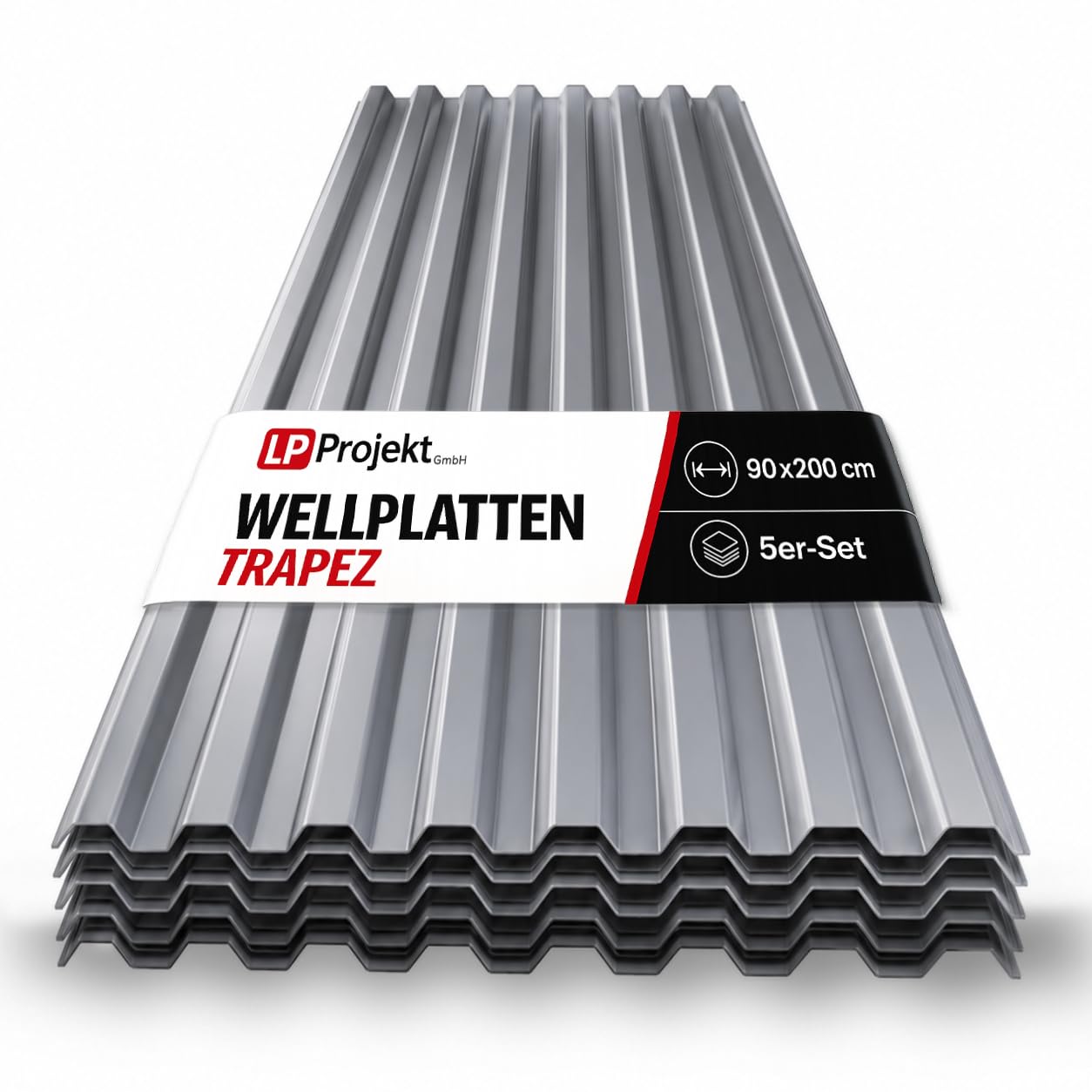 LP Projekt Kunststoffplatten 5er-Set - Robuste, leicht & langlebig Trapez Grau Wellplatten Dach 90x200 cm | UV beständig & Wetterfeste Platten für außen & Gewächshaus