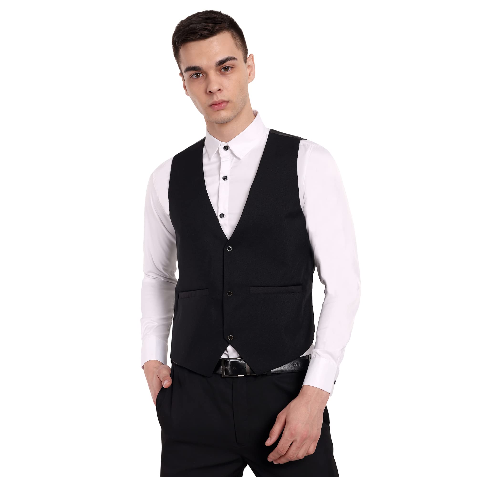 Men Slim Fit Cotton Blend Waistcoat Half Jacket