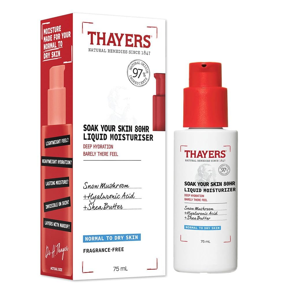 THAYERS Soak It Up 80HR Sıvı Nemlendirici, Hyaluronik Asit ve Kar Mantarlı Yüz Nemlendirici, Dermatolog Normal ve Kuru Ciltler için Test Edilmiş Cilt Bakımı, 2.5 oz