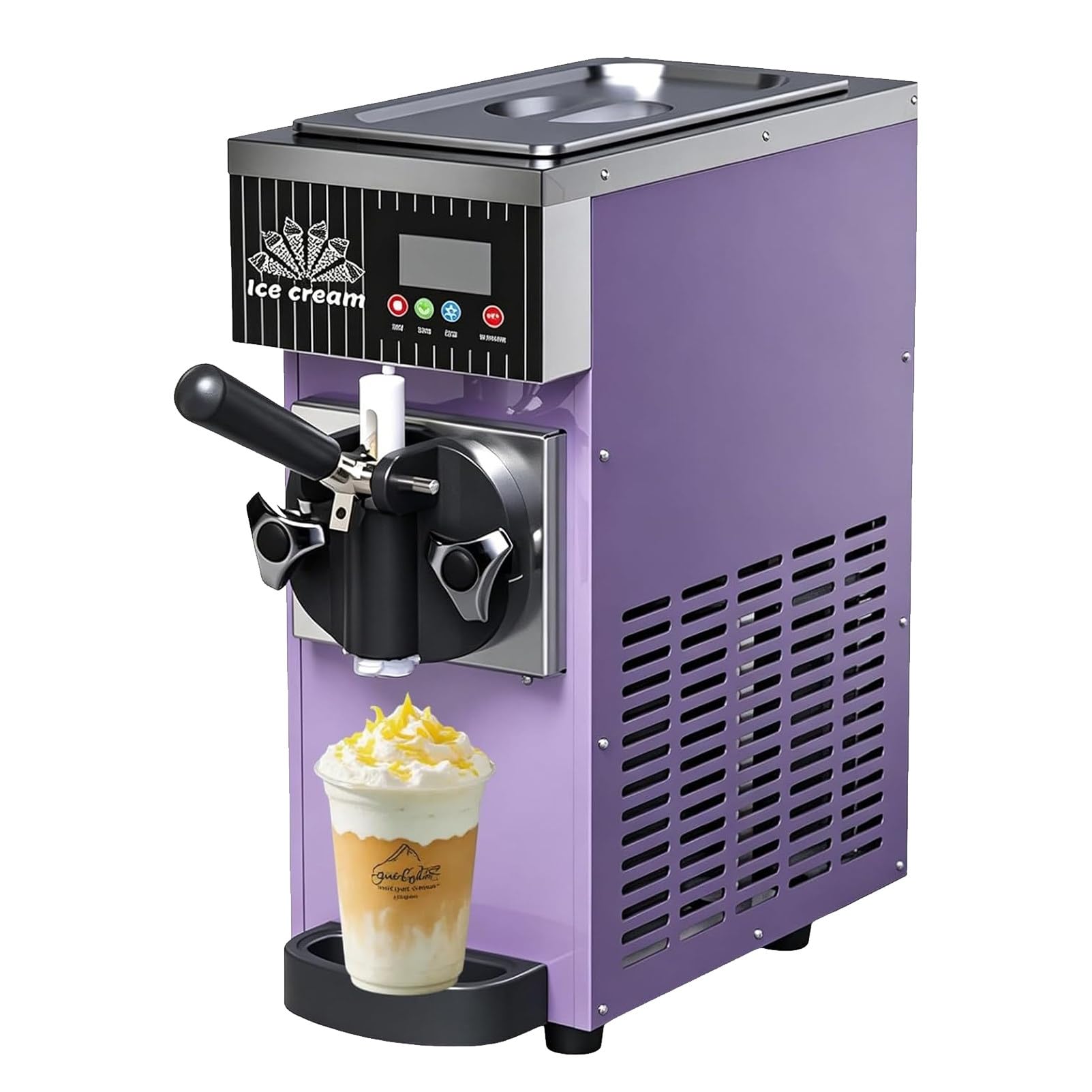 Macchina per Gelato Soft monogusto da 750 W, da banco, con Pulizia Automatica a Un clic, Produzione da 4,5 a 8 kg/h, Pannello LCD, Ideale per ristoranti e gelaterie. Purple