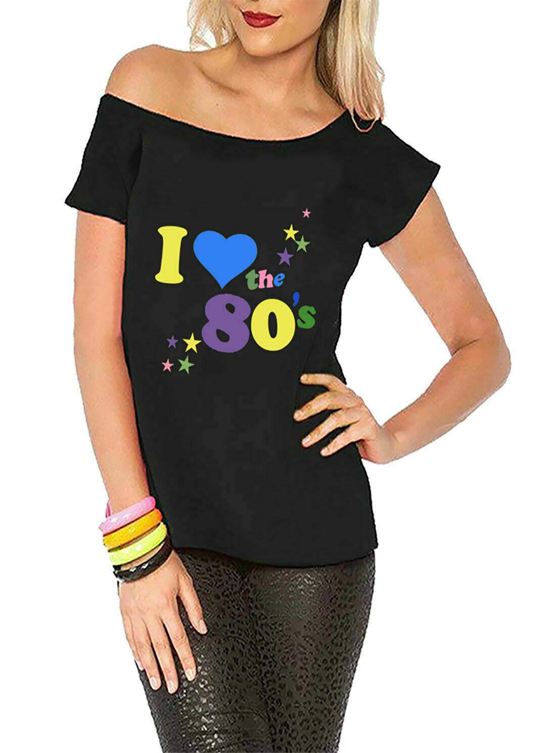 ZeetaqLadies I Love The 80's T-Shirt Fancy Dress Costume Neon Festival Women's Outfit UK Size 8-26