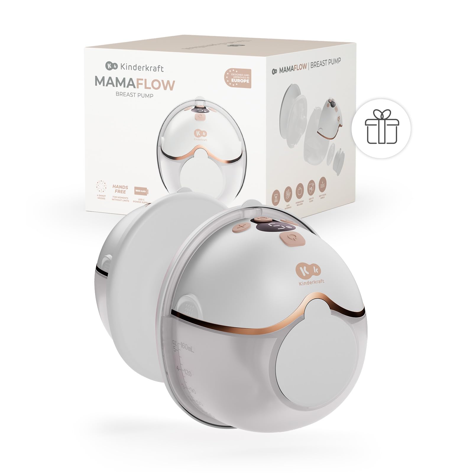 Kinderkraft MAMAFLOW tire-lait électrique portable, sans fil, 4 modes 9 niveaux, mémoire, 180 min, USB-C