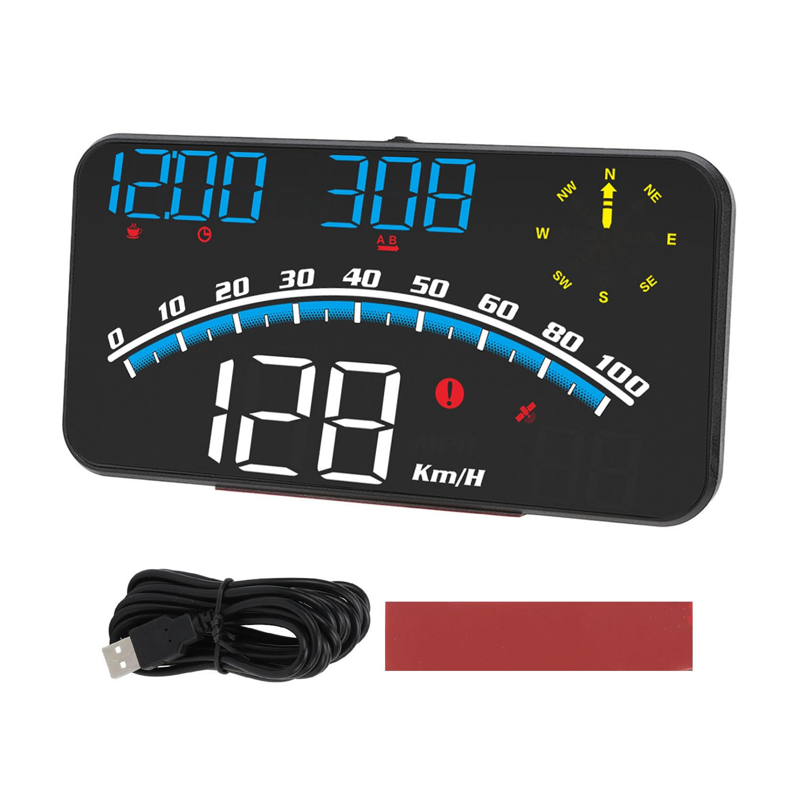 Velocímetro digital Velocímetro para automóvil Pantalla inteligente HUD LED Alarma de velocidad de alta definición Velocímetro GPS multifuncional Universal 5V para automóviles(Azul)