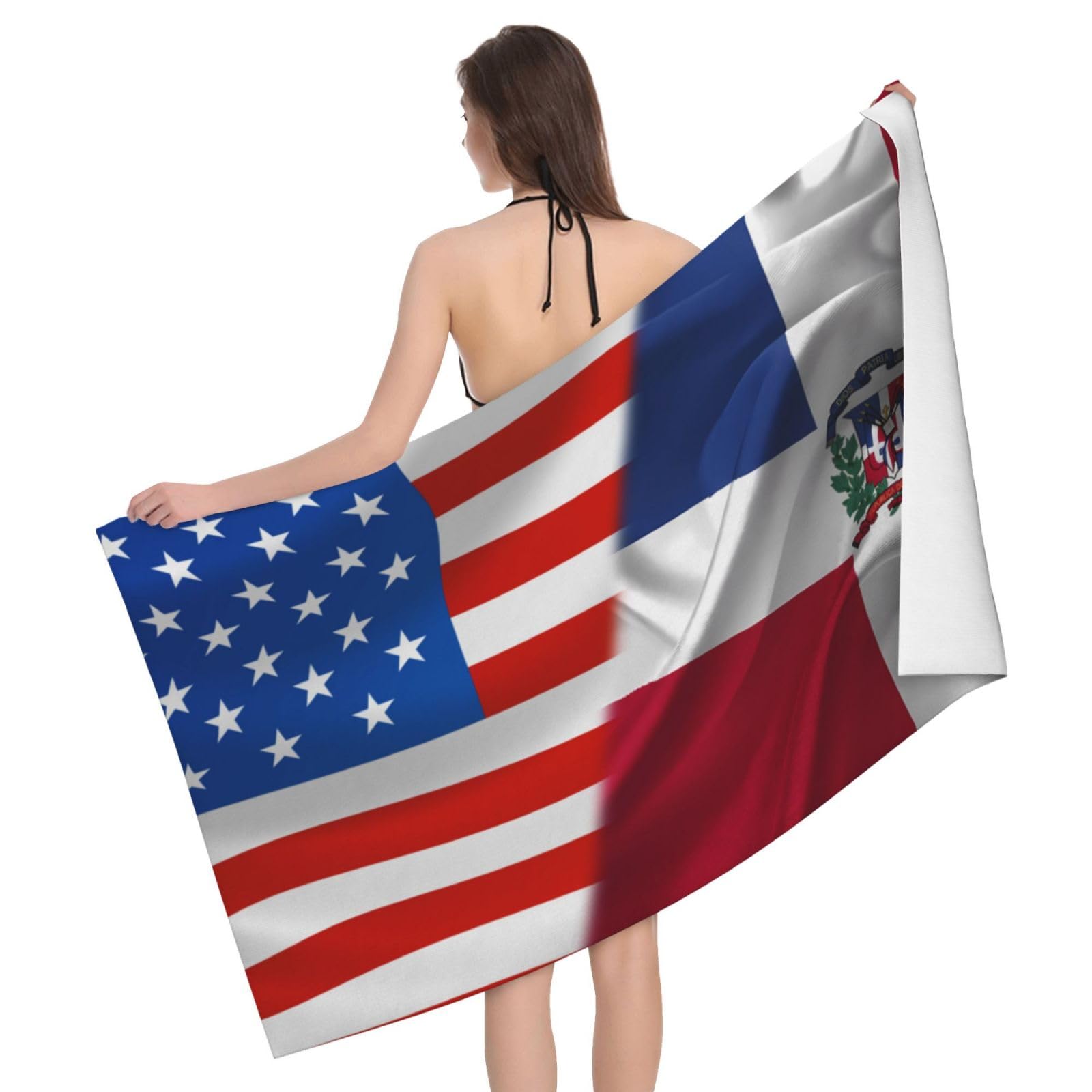 HLBSDM Microfiber America Flag and Dominican Republic Flag Beach Towel Quick Dry Soft Sand Free Beach Towels for Pool Swim Beach Lightweight Thin Towels