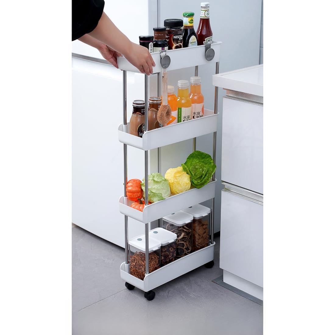 Cortina Heavy Duty Plastic Storage 4 TierShelves for Home Kitchen Garage Bathroom | Multipurpose Tiered Rack Organizer with Wheels | Strong Load-Bearing Modular Storage Unit | 46x18x119.5-image-7