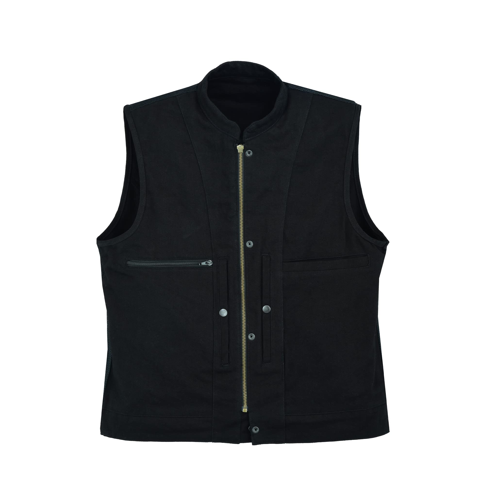 Leatherick Chaleco de motociclista de mezclilla pesada para hombre con interior transpirable, chaleco de motociclismo de doble