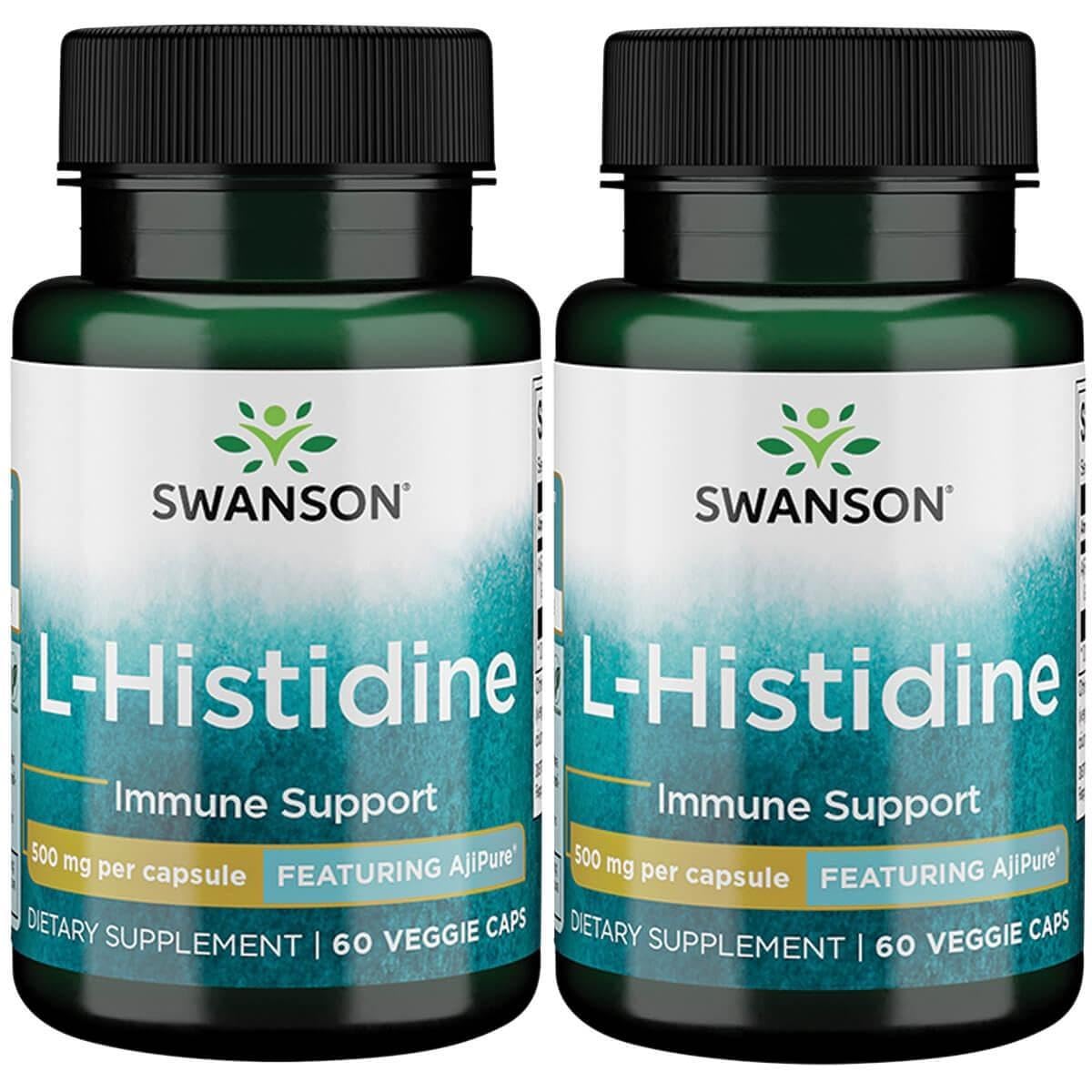 Swanson L-Histidine - Featuring Ajipure 500 mg 60 Veg Caps (2 Pack)
