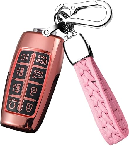 ontto Cubierta de llave de TPU de 8 botones para Hyundai Genesis G80 Gv80, Rosado