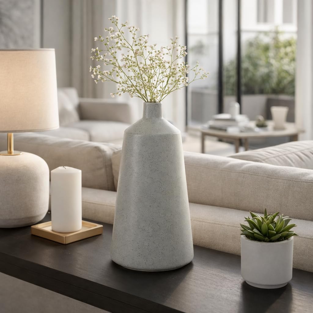 Textured Speckled Vase for Living Room Decor - Minimalist Home Decor Display with Tapered Profile for Room, Bedroom and House Accent - Modern Flower Vase for Office, and Table - 17", Blue