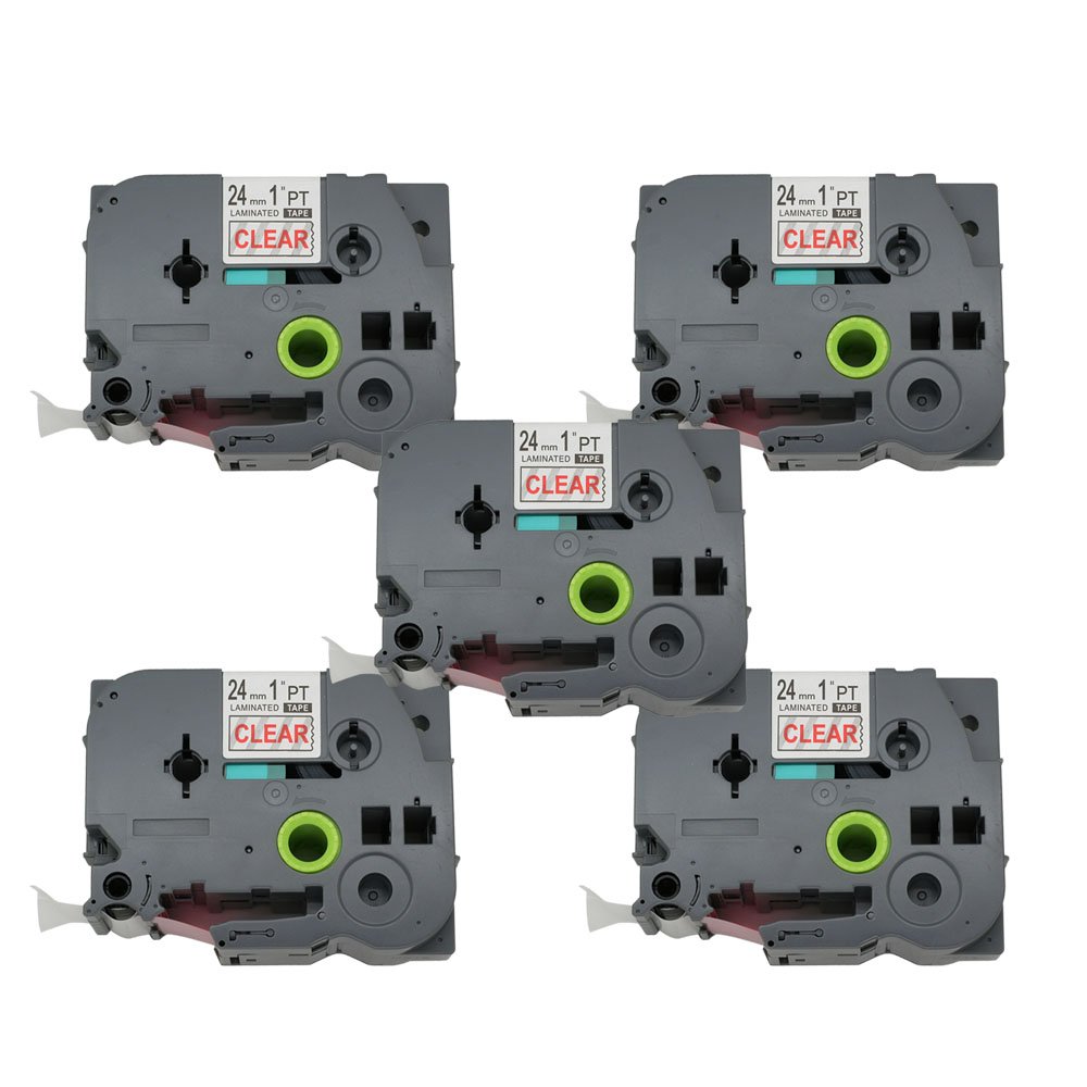 BROVACS 5 Pack Red on Clear Label Tape Compatible for Brother P-Touch TZ 152 TZe 152 24mm 1" OPA1115Bx5