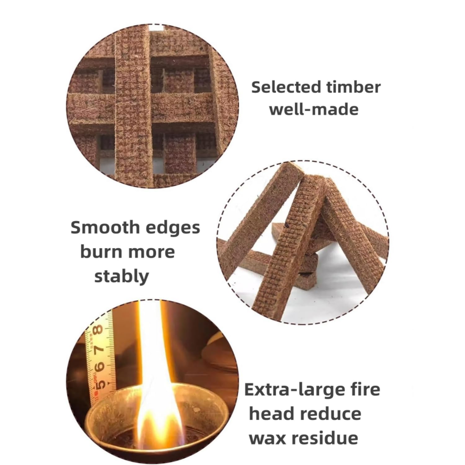 12 Stoppini Permanenti In Legno Per Mangiatori Di Cera - Ricambio Per Candele - 10x10x90 Mm - Fiamma Brillante Senza Odore - 3