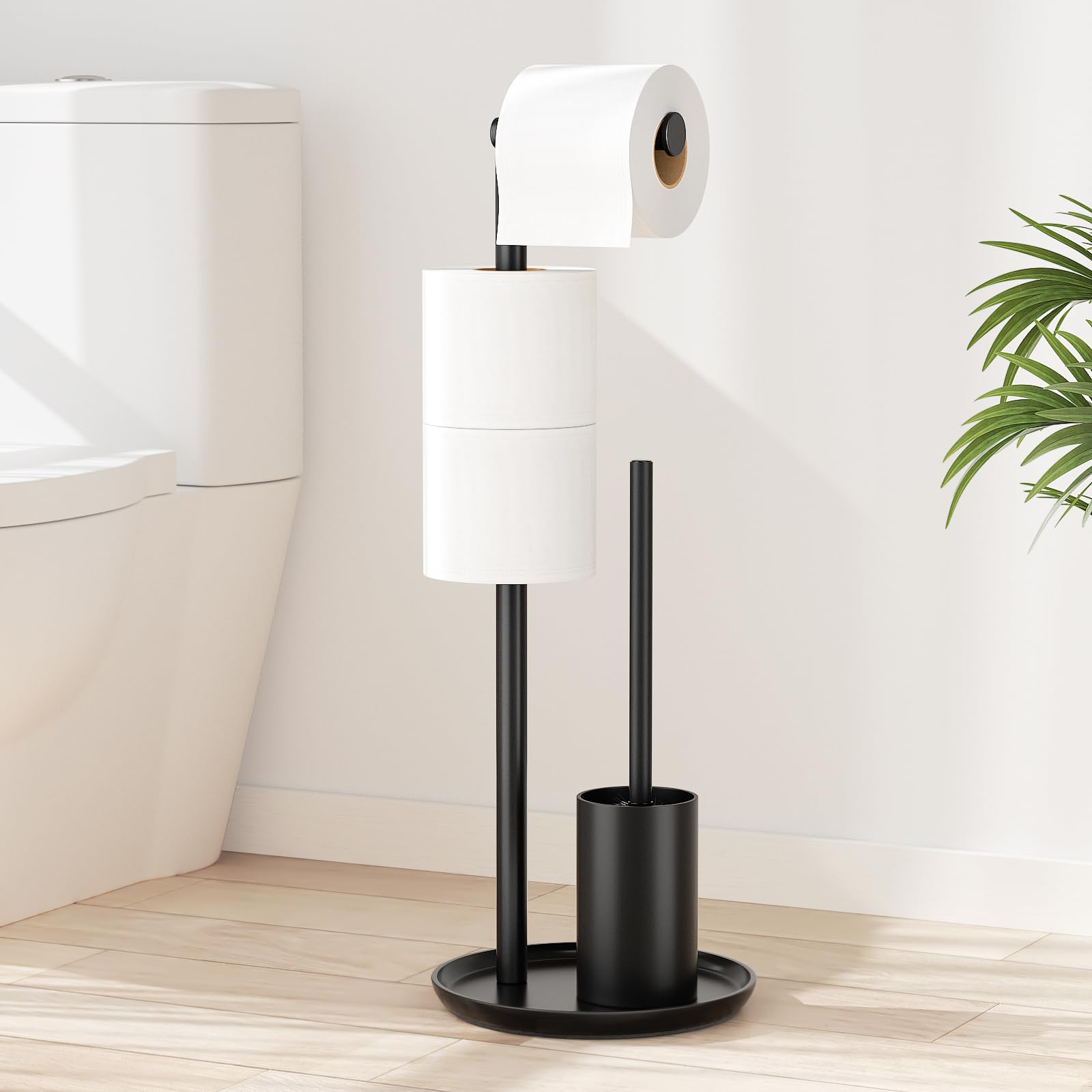 Porta carta igienica in acciaio inox per wc, con scopino - Carta igienica in piedi, porta rotolo nero opaco