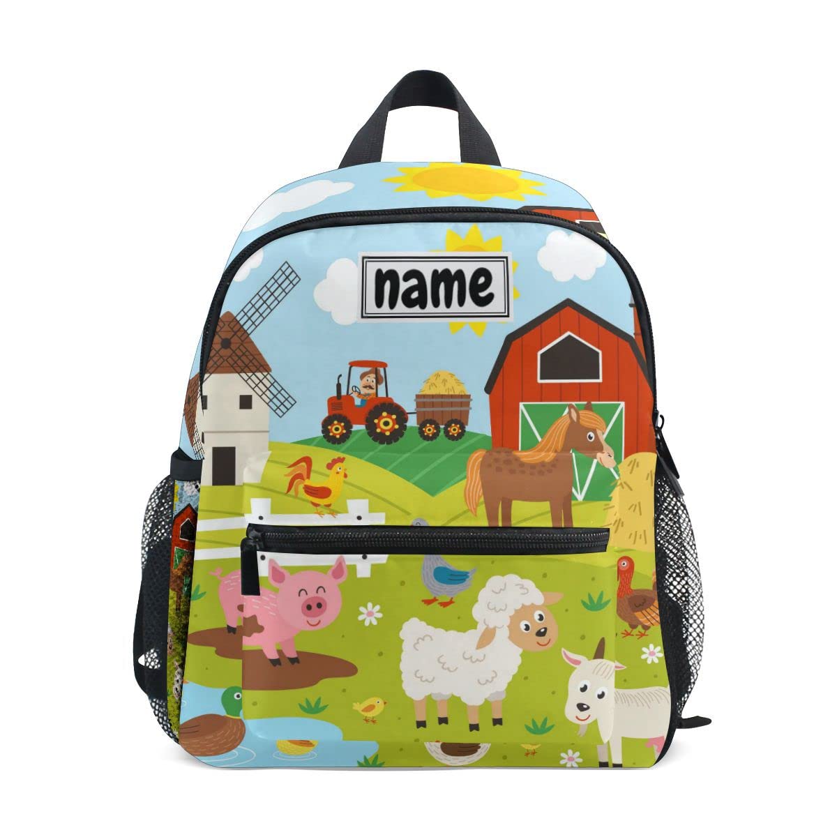Glaphy Custom Kid's Name Backpack, Farm Animals Cow Llama Horse Pig Cartoon Toddler Backpack for Daycare Travel, Personalized Name Preschool Bookbags