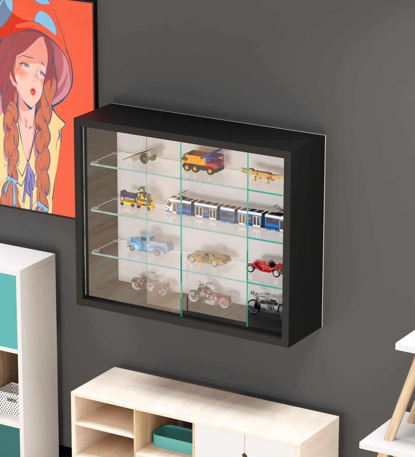VDD Vitrine Murale Suspendue Debout - Portes coulissantes - 50 x 40 x 13 cm