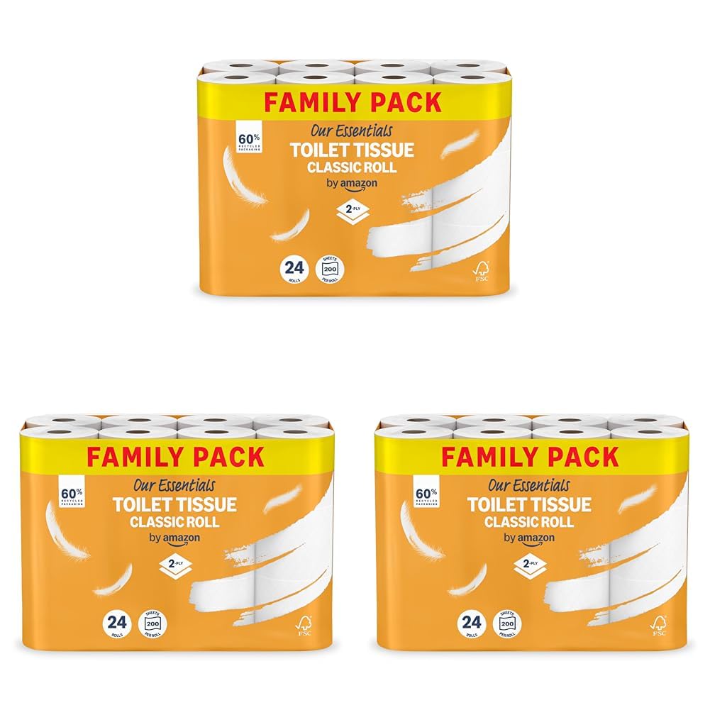 Our Essentials by Amazon Toilet Tissue Classic Roll, 2-ply, 24 Rolls (1 Pack of 24), 200 Sheets per Roll — view 8