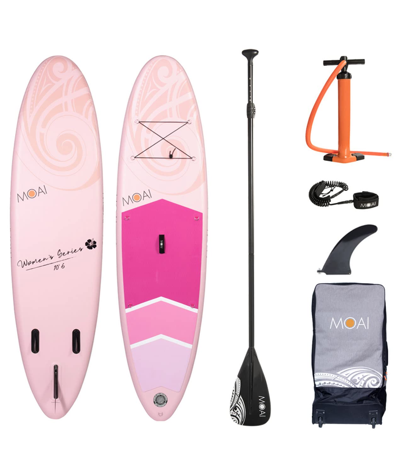 MOAI 10'6" Damen SUP Stand Up Paddle Board – Premium-Paket inklusive Fiberglass Paddel, Tasche, Pumpe und Flosse Aufblasbar Sup Board
