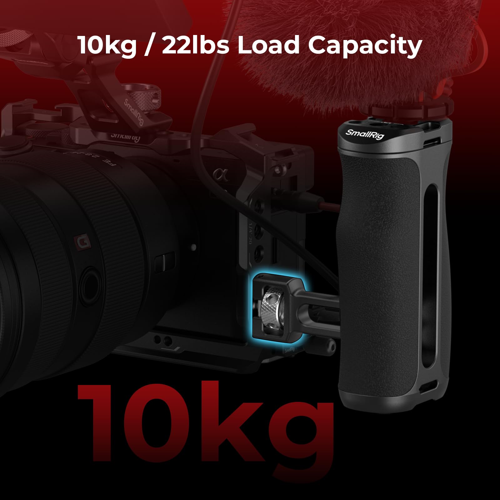 SMALLRIG Impugnatura Laterale per Fori Filettati da 1/4''-20, Impugnatura per Gabbia per Fotocamera Utilizzabile con la Mano Destra o Sinistra, Regolabile in Altezza, Portata Massima 10 kg - 5950