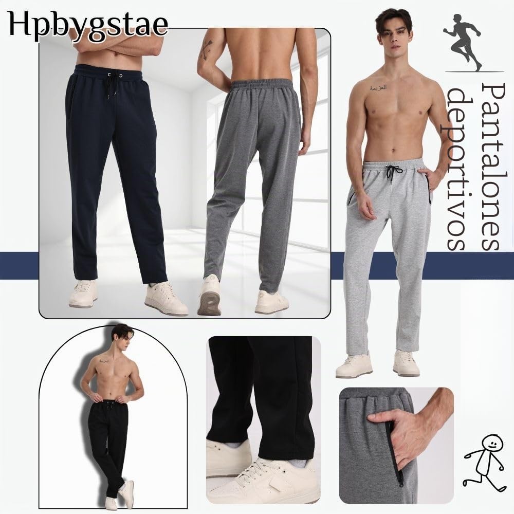 Pantalones de chándal para hombre, paquete de 3 unidades, pantalones de chándal atléticos para hombre, con cremallera, transpirables y flexibles