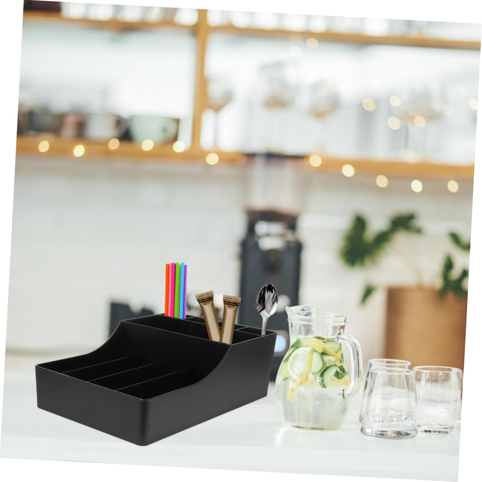 NOLITOY Serviettenhalter für Kaffeezubehör Kaffeebecherhalter mit Fächeraufteilung Servierhalter für Kaffeestation Aufbewahrungsbox für Strohhalme und Zuckerbeutel