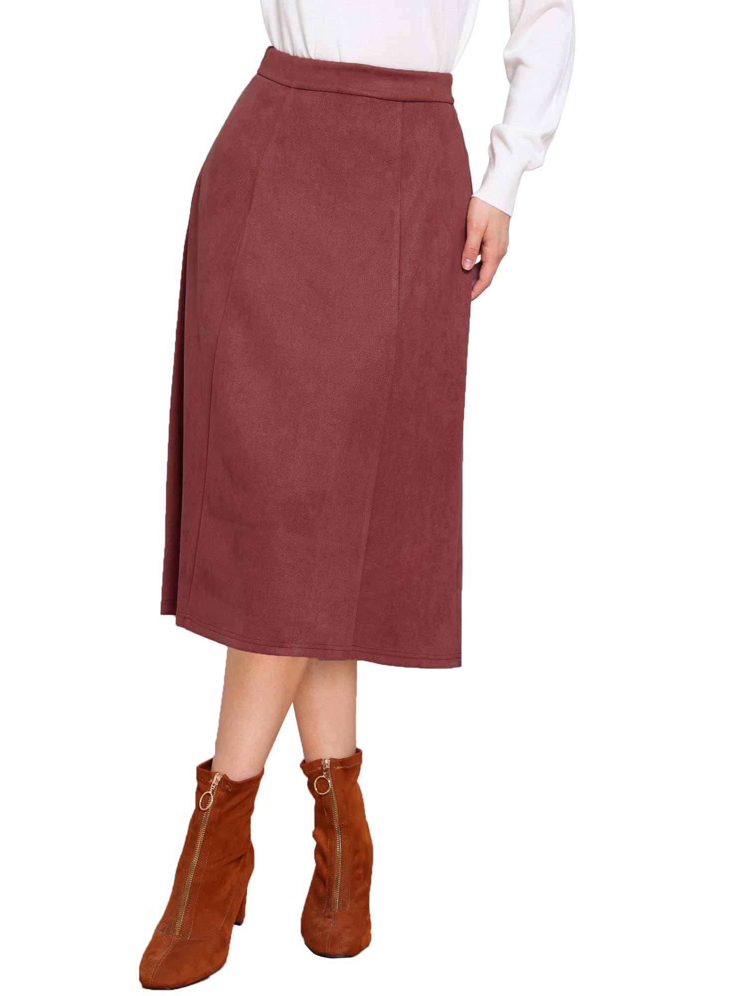 Allegra K Faux Suede Midi Skirts for Womens Work Casual Fall Winter A Line Skirt Trendy