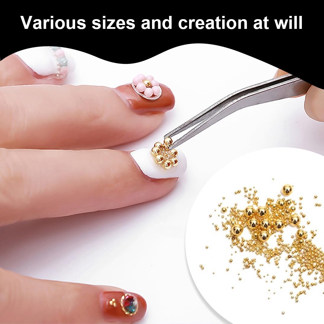 1 boîte Perles caviar pour ongles, degrés or et argent, 3d nail art strass ongle,perles pour nail art, perles caviar pour ongles, perles pour accessoires de nail art