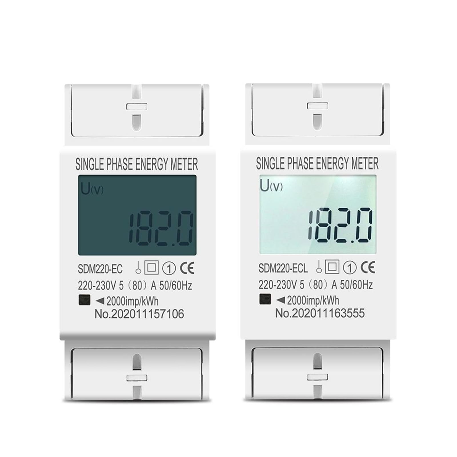 Licznik energii 80A Szyna Din Jednofazowy Dwuprzewodowy AC 220 V 230 V 50 Hz/60 Hz Cyfrowy wyświetlacz Zużycie energii Licznik energii elektrycznej kWh(With Backlight)