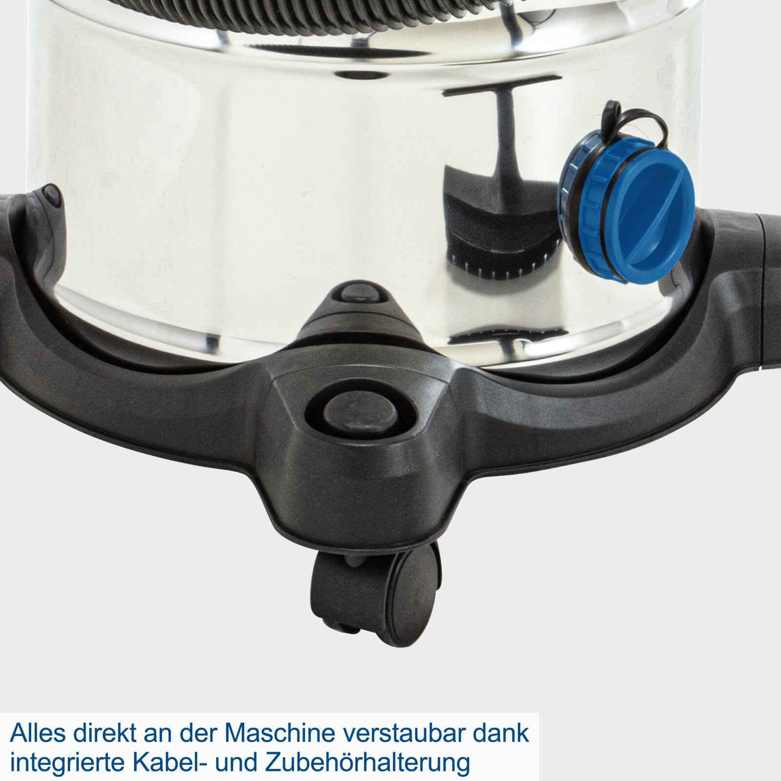 Scheppach 3in1 Nass- und Trockensauger NTS30v2 Nasssauger inkl. 9 teiliges Zubehör, Nasssaugen - Trockensaugen - Ausblasen, 30 L Behälter, 1200W mit 20 kPa Saugleistung, 3m Anschlusskabel, Silber